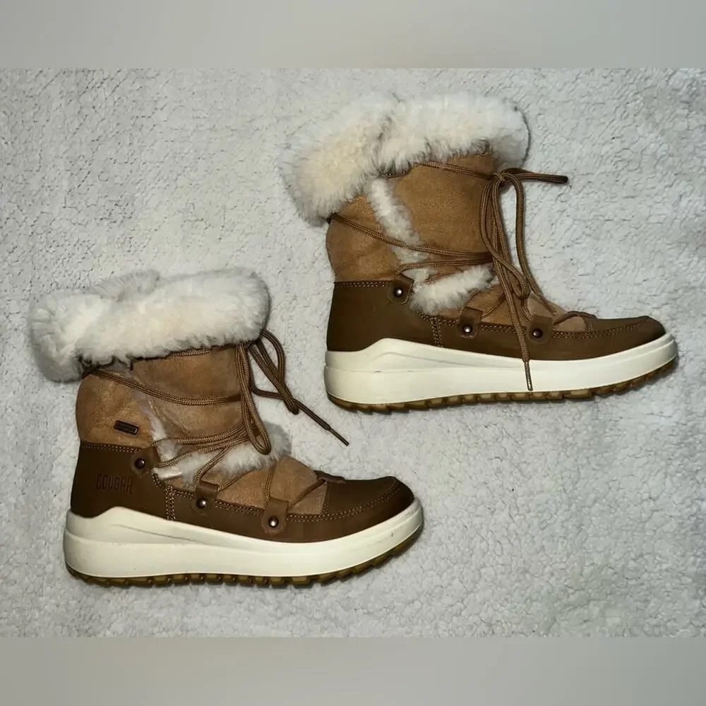 Cougar Tacoma Waterproof Shearling Weather Boots Tan/White - size 8 - H11